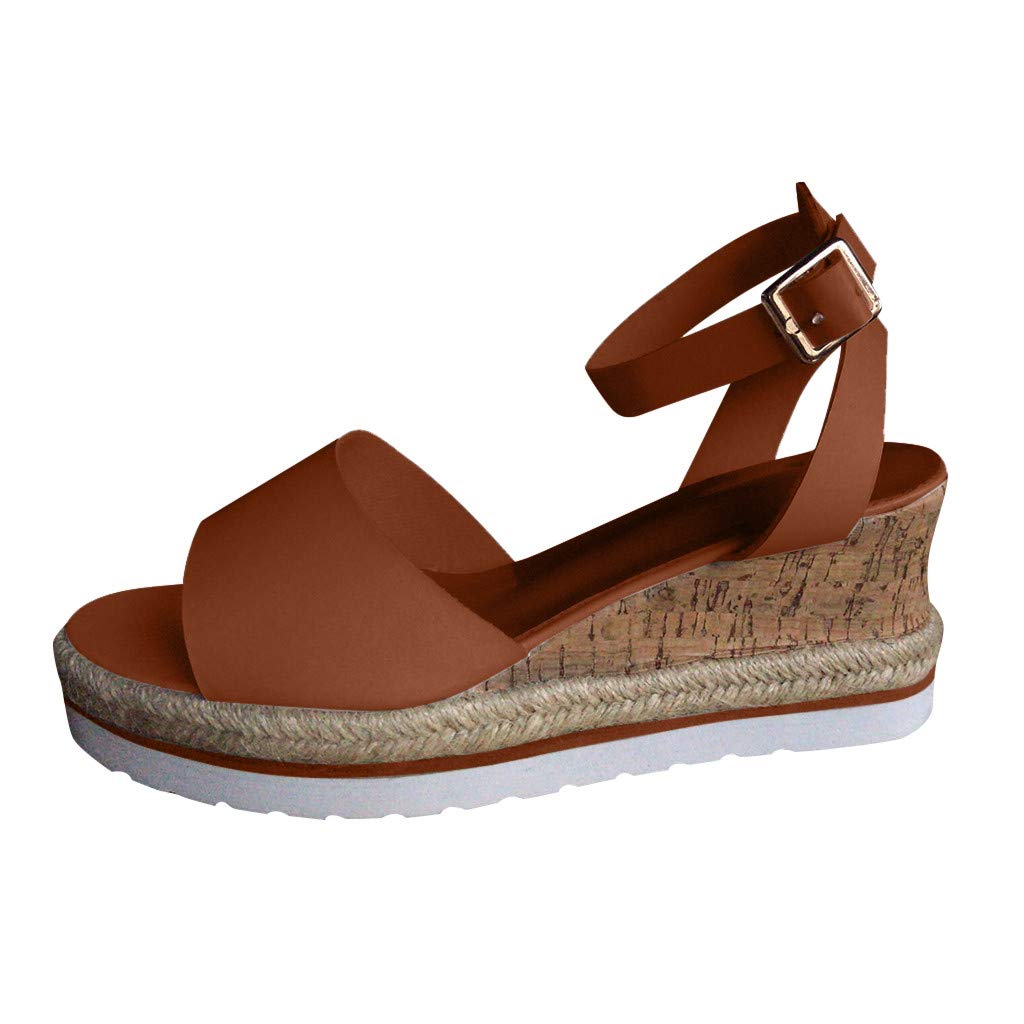 Women's Wide Width Wedge Sandals with Ankle Buckle - 2020 Fashion Summer Beach Sandals, Open Toe Espadrille Platform Shoes for Casual Outings & Vacation Wear