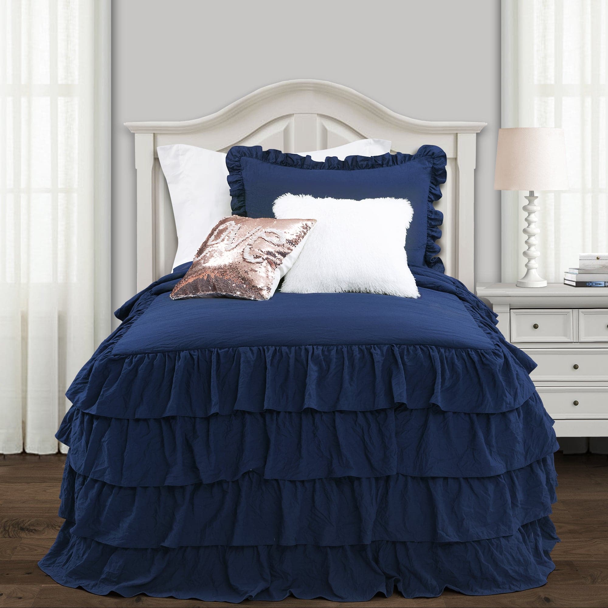 Allison Ruffle Skirt Bedspread Set - Elegant Floral Printed Queen Size Bedding with Ruffled Skirt | Perfect for Master Bedroom, Guest Room & Vacation Home Decor