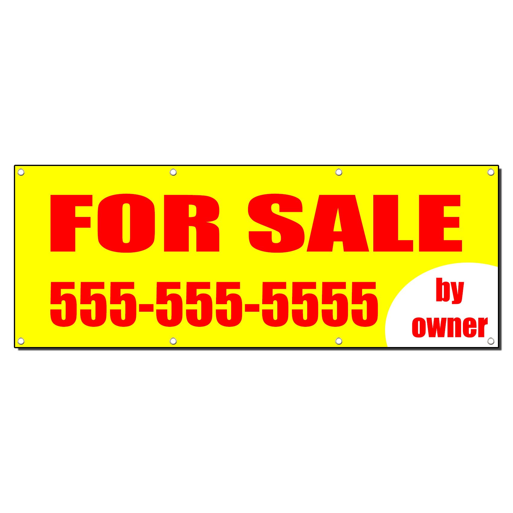 5 Ft x 10 Ft For Sale By Owner Real Estate Custom Phone Banner Sign with 10 Grommets - Perfect for Yard Sales, Open Houses & Property Marketing