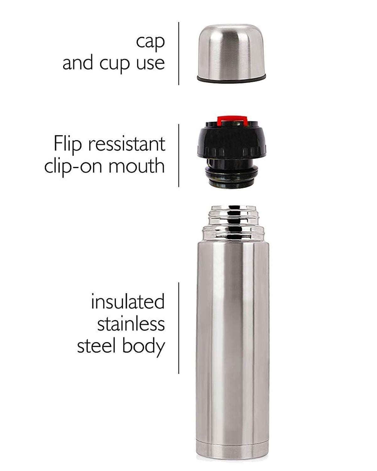 ATIPRIYA 1000ml Stainless Steel Insulated Water Bottle with Flip Lid - 12 Hours Hot & Cold Retention - Leakproof Travel Thermos for Gym, Hiking, Office (Silver, Pack of 1)