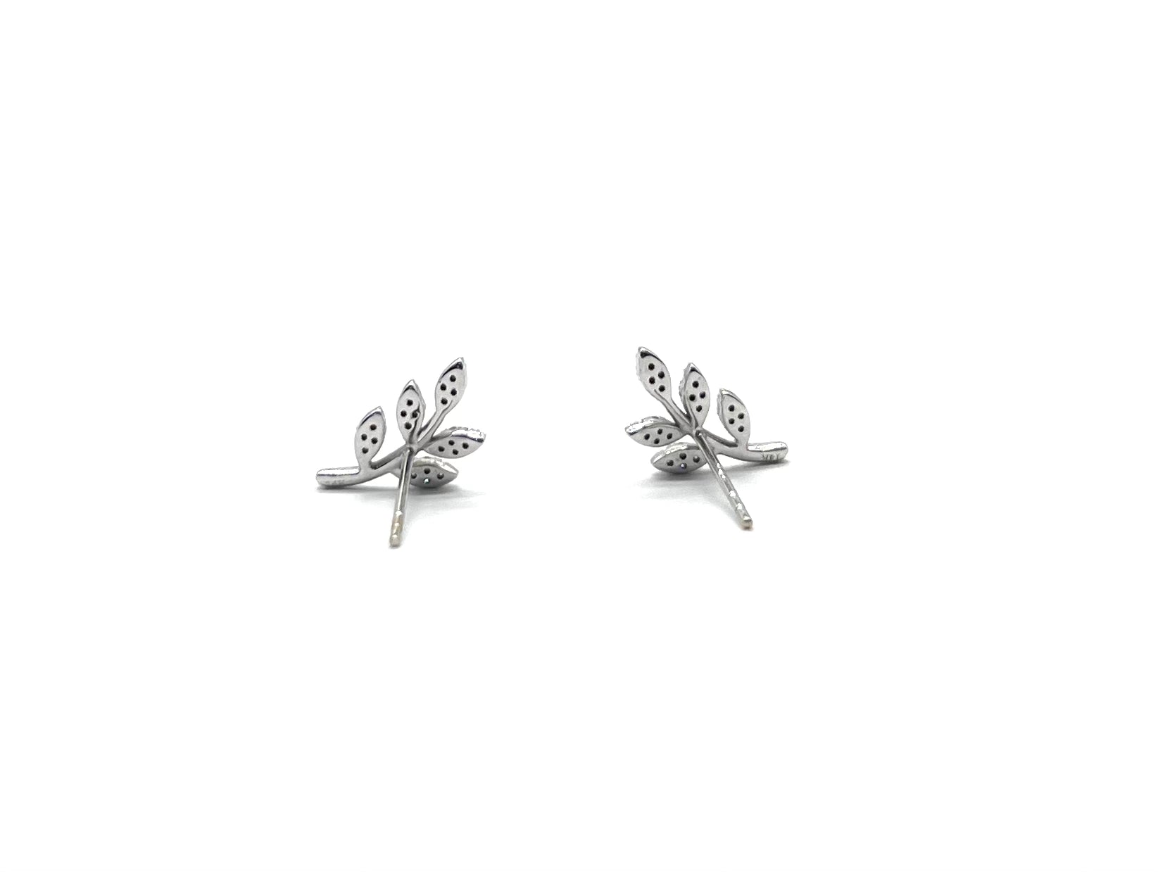 14K White Gold Diamond Leaf Stud Earrings for Women - Elegant Nature-Inspired Jewelry for Everyday Wear & Special Occasions