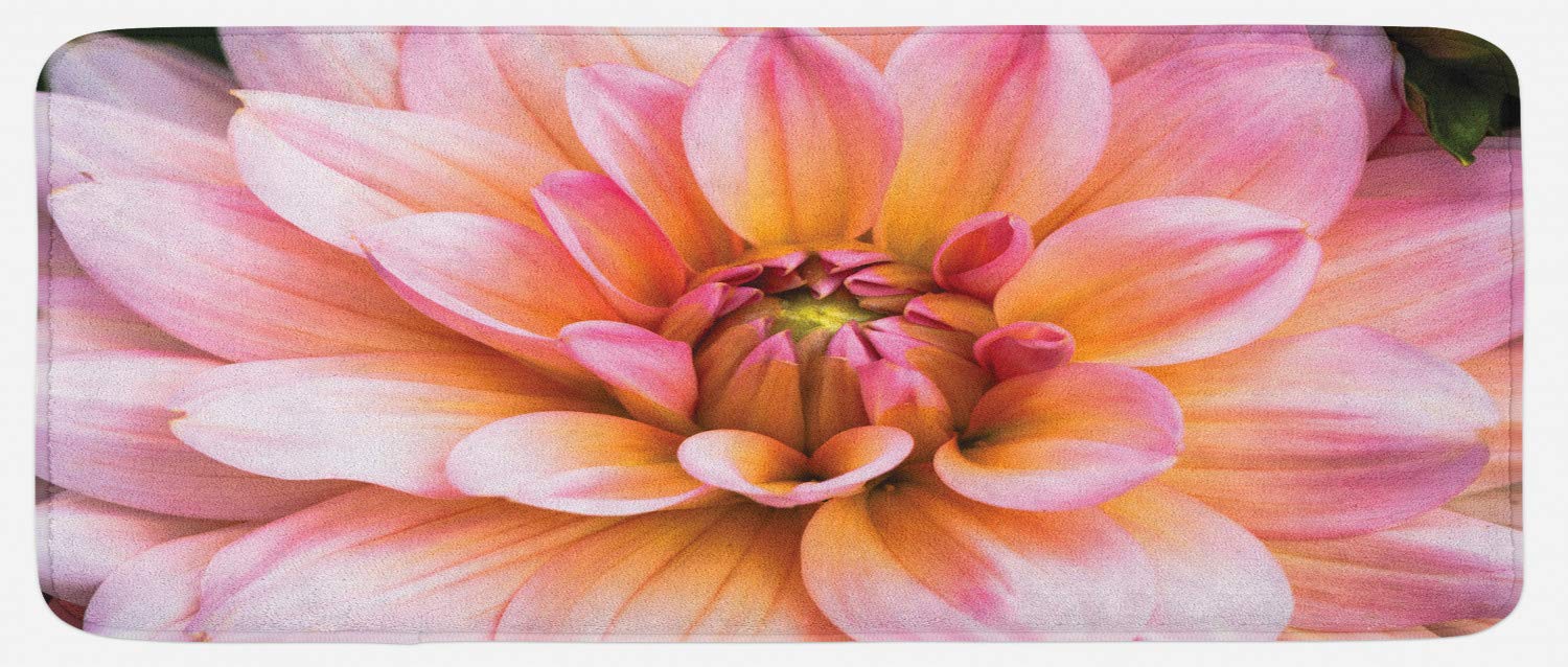Ambesonne Floral Non-Slip Kitchen Mat - Realistic Dahlia Flower Design, Plush & Decorative, 47