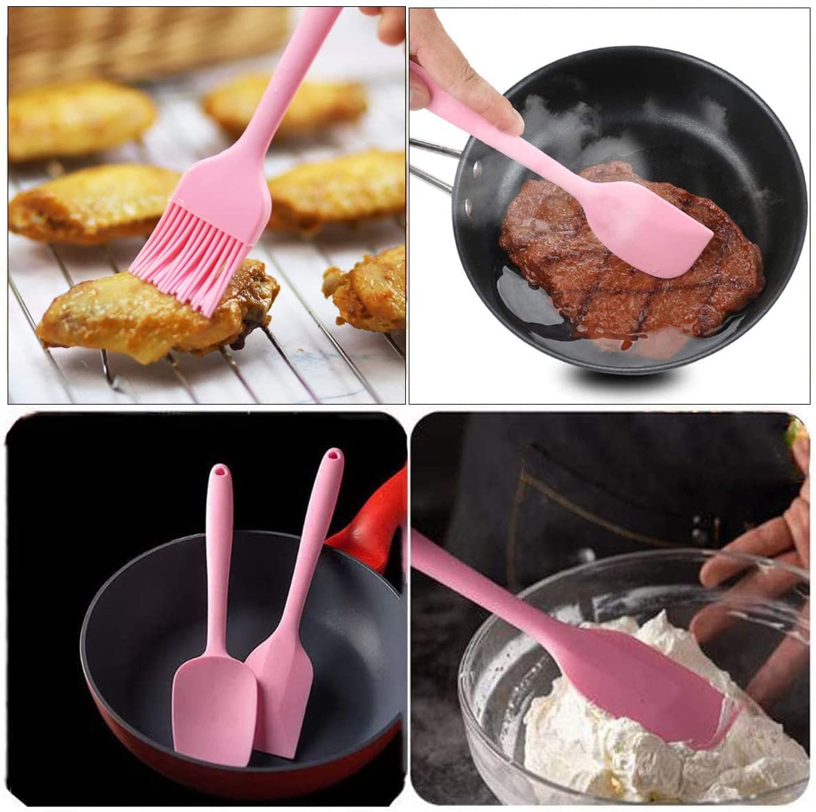 12-Piece Silicone Kitchen Utensil Set with Holder - Heat-Resistant Cooking Spatulas, Spoons & Tools for Baking, Non-Stick Cookware (Pink) - Perfect for Home Cooking, Meal Prep & Gift Giving