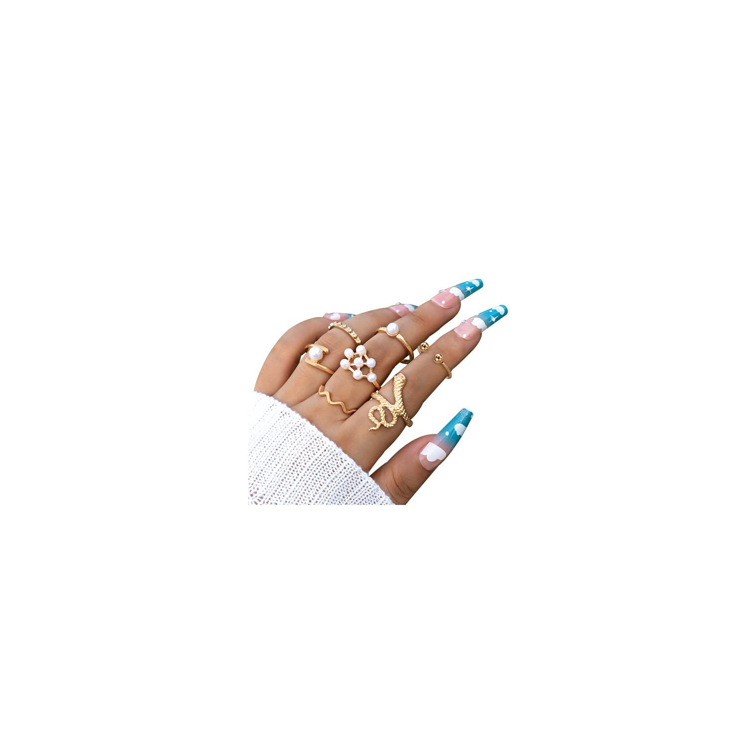 Bohemian Stackable Knuckle Rings for Women & Teens - Dainty Gold Midi Rings Set with Rhinestone & Pearl Flower Designs | Perfect for Layering, Everyday Wear & Special Occasions