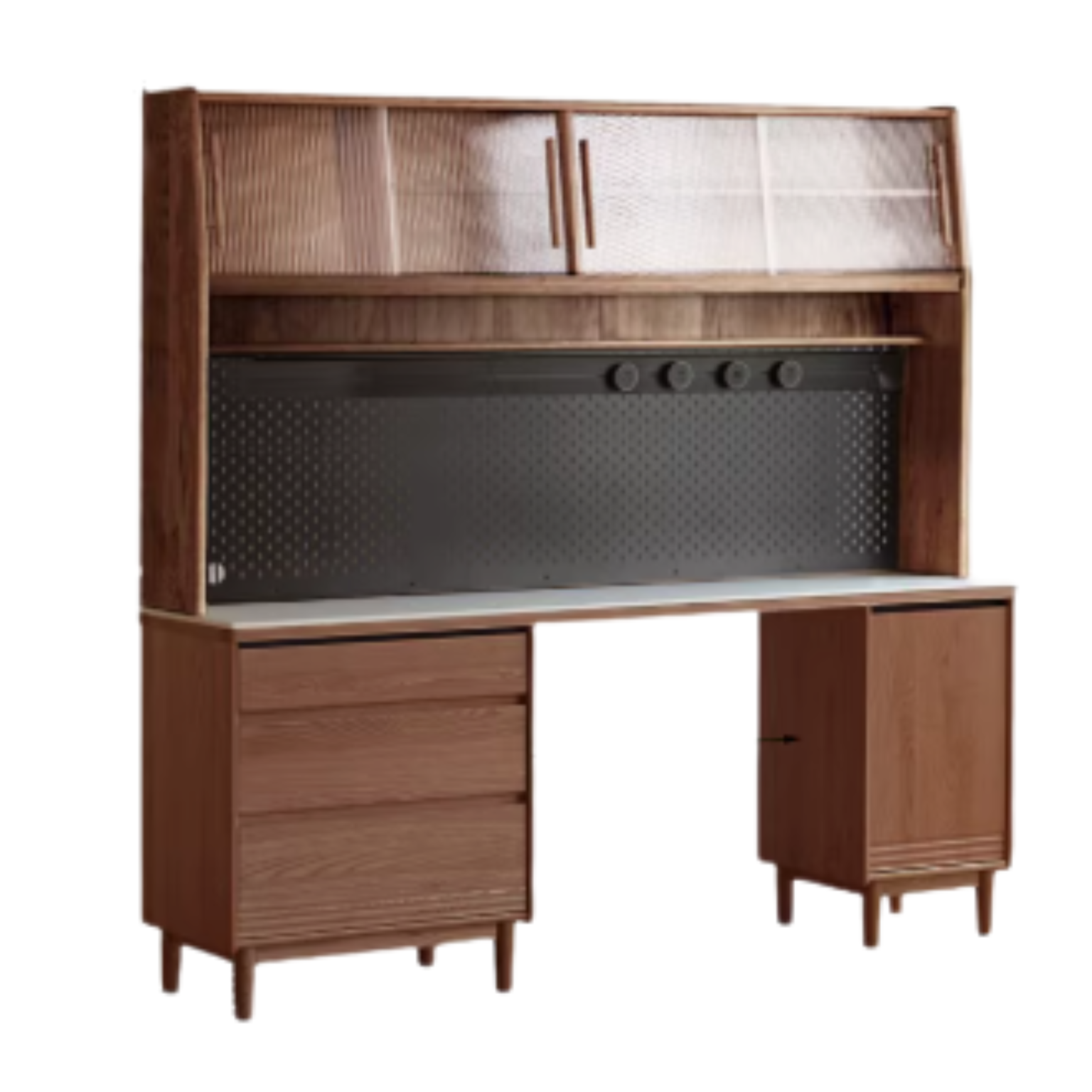 82.7x17.7x73.4 inch / 210.4x45x186.5 cm  / Walnut color / Oak rock board sideboard + upper shelf + Bull electric rail