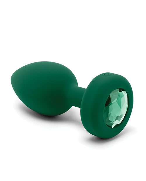 B Vibe Rechargeable Vibrating Jewel Plug with Remote Control - Silicone Anal Plug for Men & Women - Medium/Large Size - Emerald Green - Perfect for Couples Play & Solo Pleasure