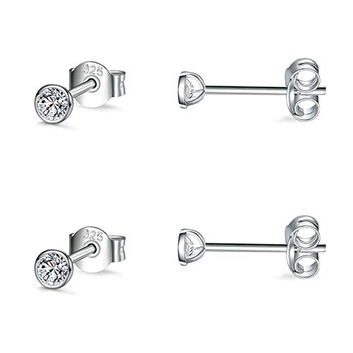 2 Pairs-Round CZ Earrings