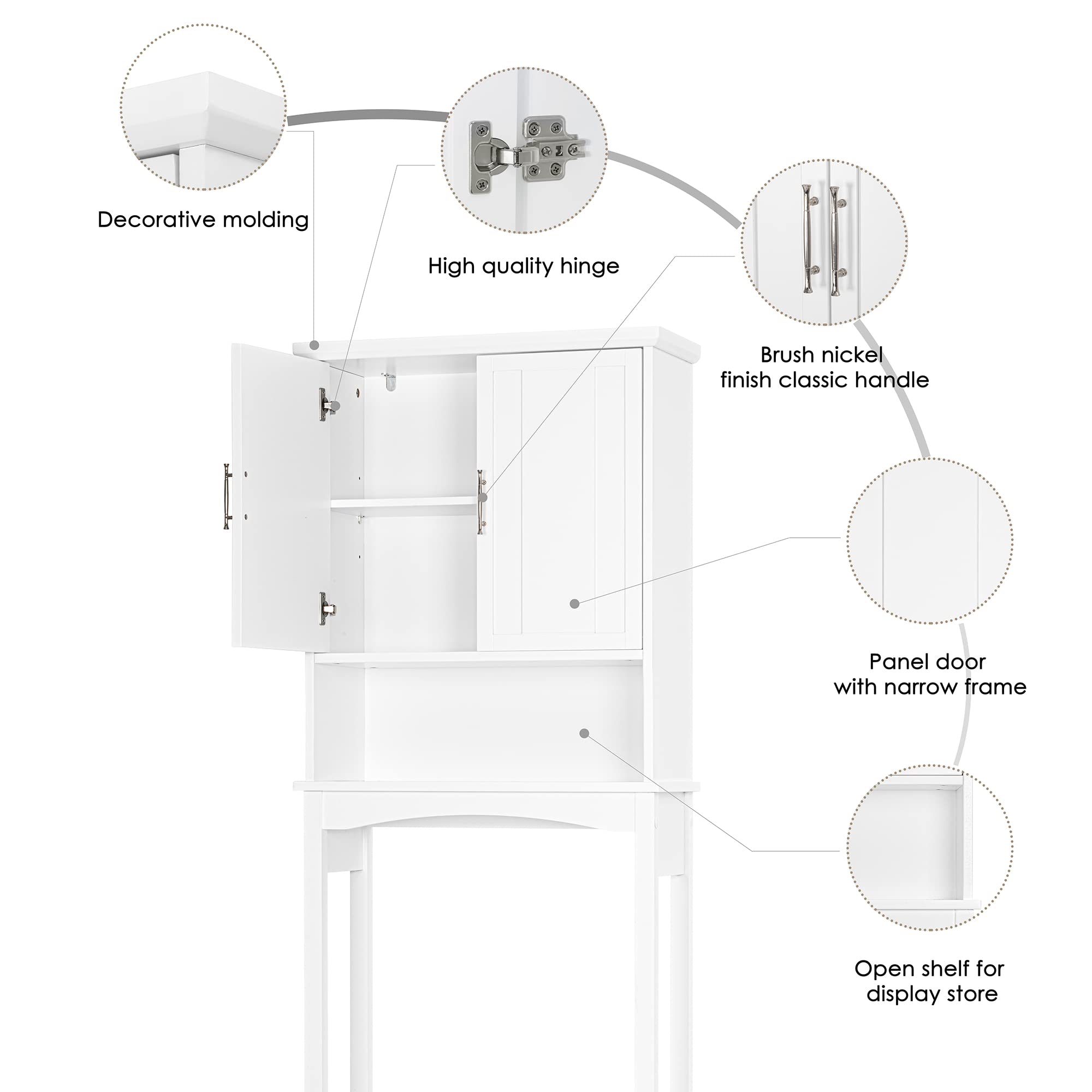Over The Toilet Storage Cabinet - White Bathroom Shelf Organizer with Space Saving Design | Perfect for Small Bathrooms, Apartments & Powder Rooms