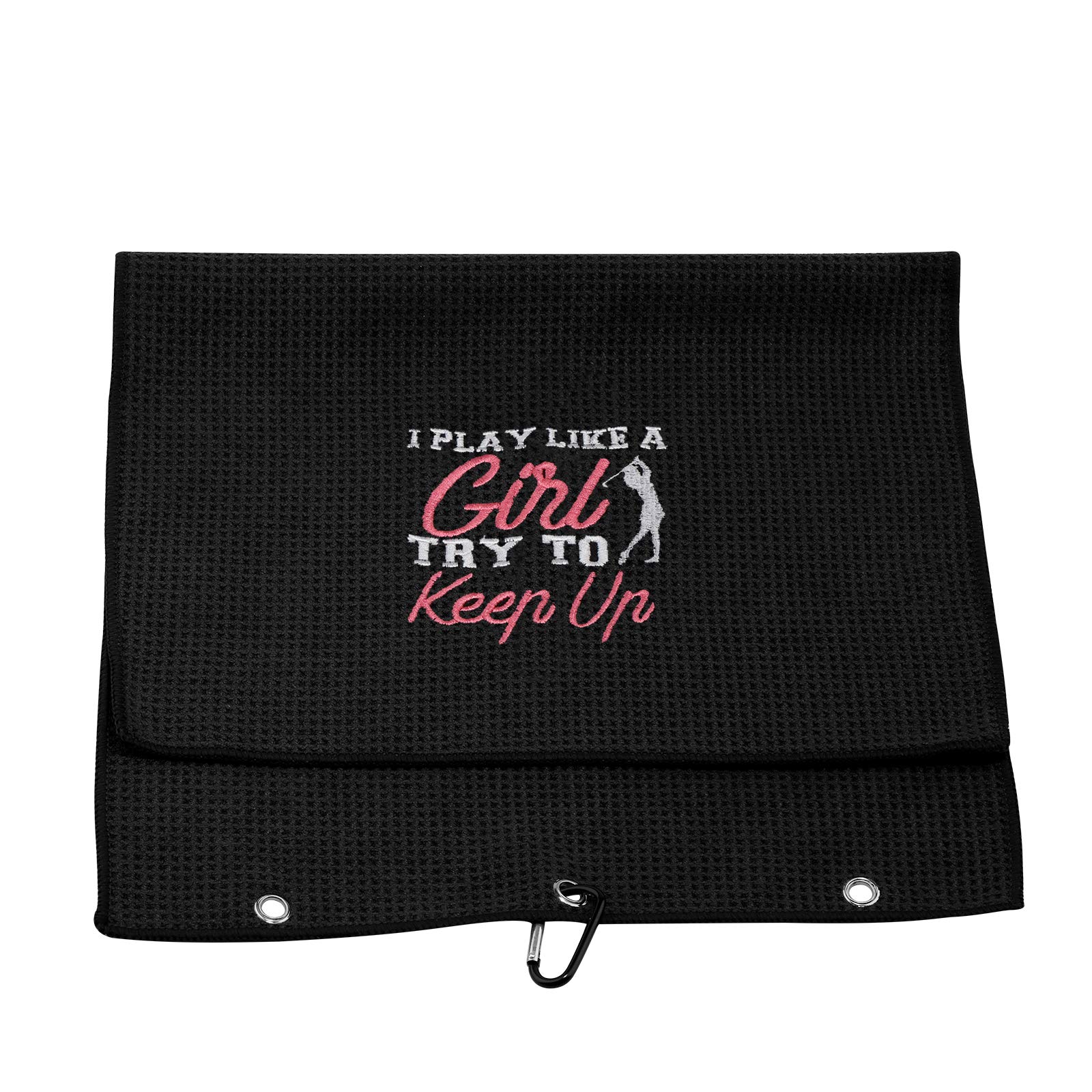 PWHAOO Funny Golf Towel for Women - 'I Know I Play Like A So Try to Keep Up' Golf Gift with Clip | Perfect for Golf Courses, Driving Ranges & Tournament Gifts