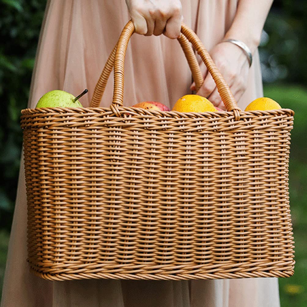 Stylish Woven Plastic Storage Baskets with Handles - Multipurpose Organizer for Groceries, Fruits, Vegetables & Toys - Perfect for Kitchen, Bathroom & Home Organization
