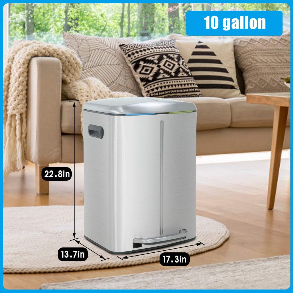 Stainless Steel Step Trash Can with Lid - 10 Gallon (40L) High Capacity Kitchen Garbage Bin for Home, Office, Bathroom & Bedroom - Fingerprint-Proof & Odor Control - Perfect for Waste Disposal in Any Room