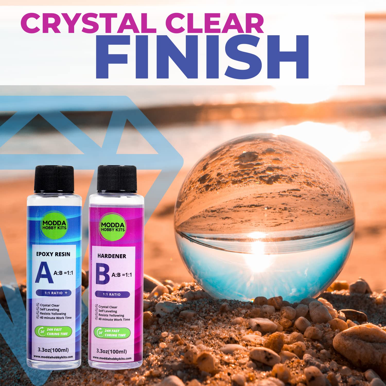 Premium Epoxy Resin Kit for Jewelry Making - Crystal Clear, Self-Leveling, UV & Yellowing Resistant, Bubble-Free - Perfect for DIY Crafts, Resin Casting, Coating, and Art Projects - Easy 1:1 Mix Ratio with Hardener (16oz) - Ideal for Pendants, Earrings, Bracelets & Home Decor