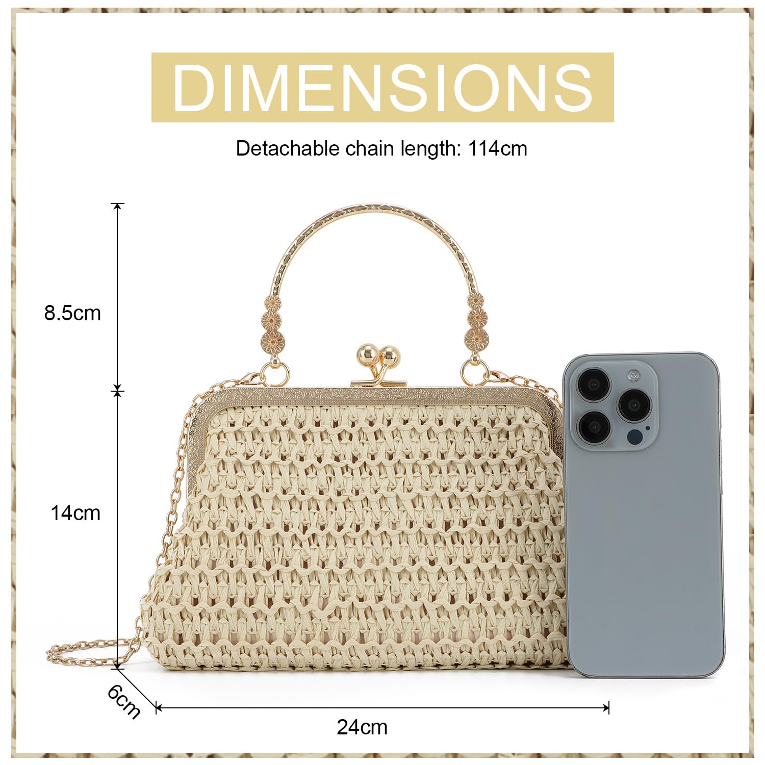 KUANG! Women's Woven Straw Clutch Handbag - Elegant Evening Purse & Summer Beach Shoulder Bag | Perfect for Weddings, Parties, Vacations & Boho Fashion