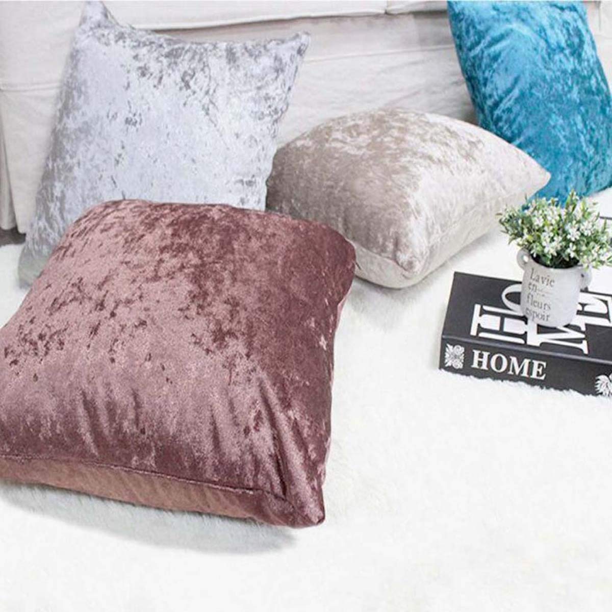 Premium Crushed Velvet Throw Pillow Covers Set of 2 - 20x20 Inch Soft Decorative Square Pillow Cases for Couch, Sofa, Bed & Car - Solid Silver Grey - Cozy Home & Office Decor