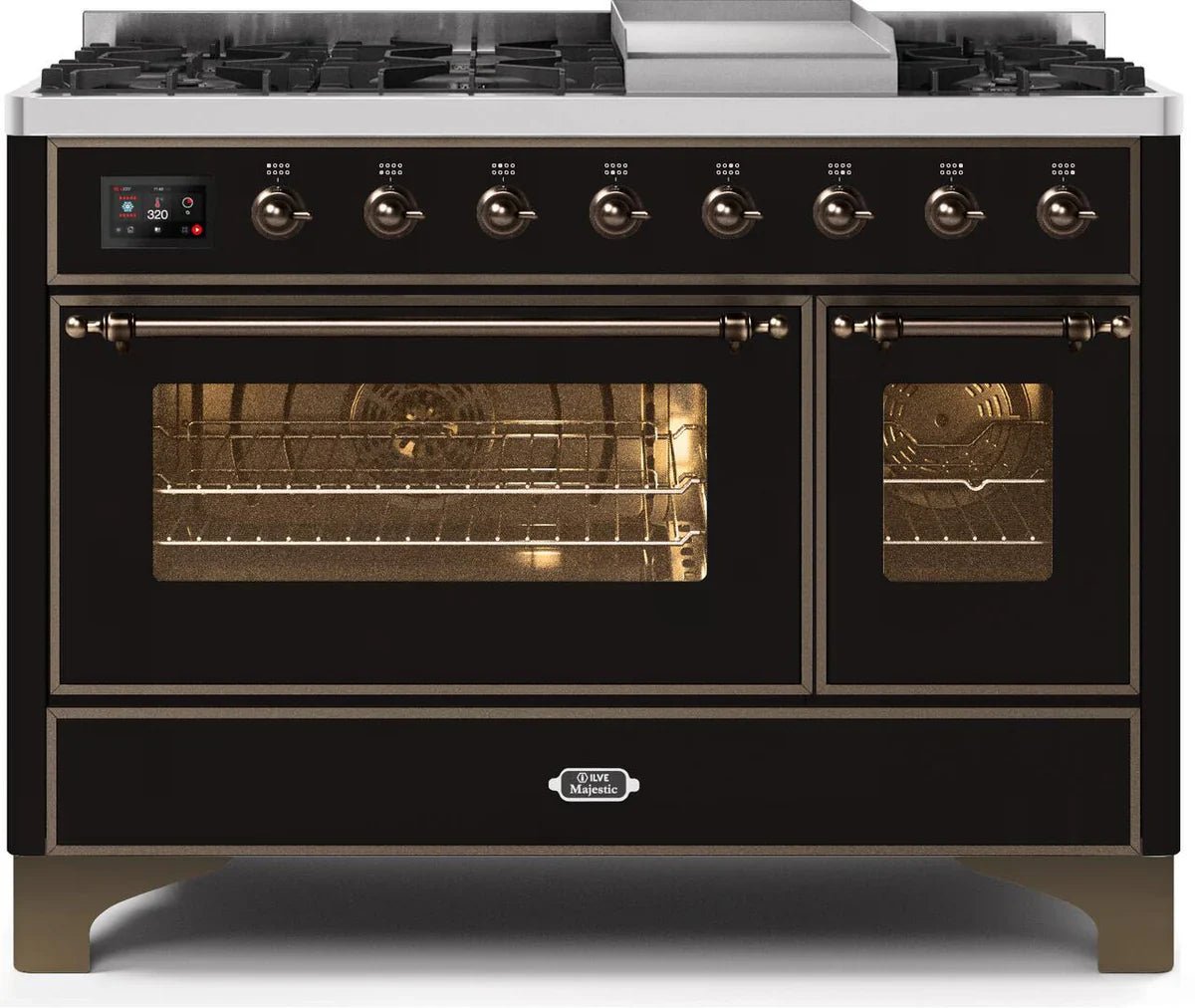 ILVE Majestic II 48-Inch Dual Fuel Range - Professional Gas Stove & Electric Oven - Glossy Black Finish (UM12FDNS3BKBLP) - Perfect for Home Chefs & Gourmet Kitchens