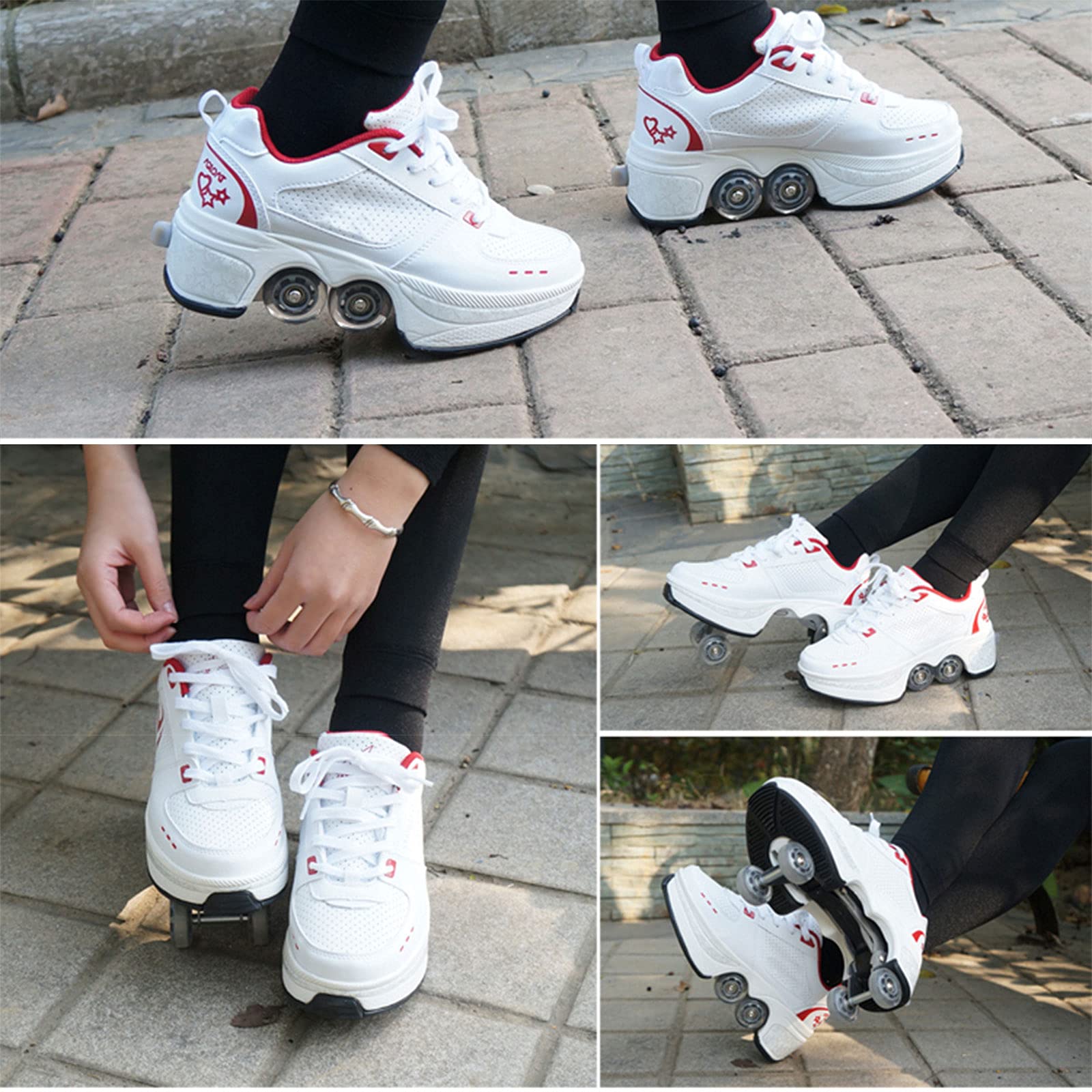 2-in-1 Roller Skate Shoes & Sneakers with Double-Row Wheels - Adjustable Deformed Roller Skates for Kids, Teens & Adults | Perfect for Outdoor Sports, Fitness & Street Skating