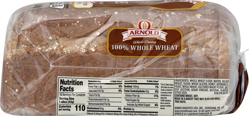 Arnold Whole Grains 100% Whole Wheat Bread - 24 oz Bag | Healthy Sandwich Bread for School Lunches & Family Breakfasts