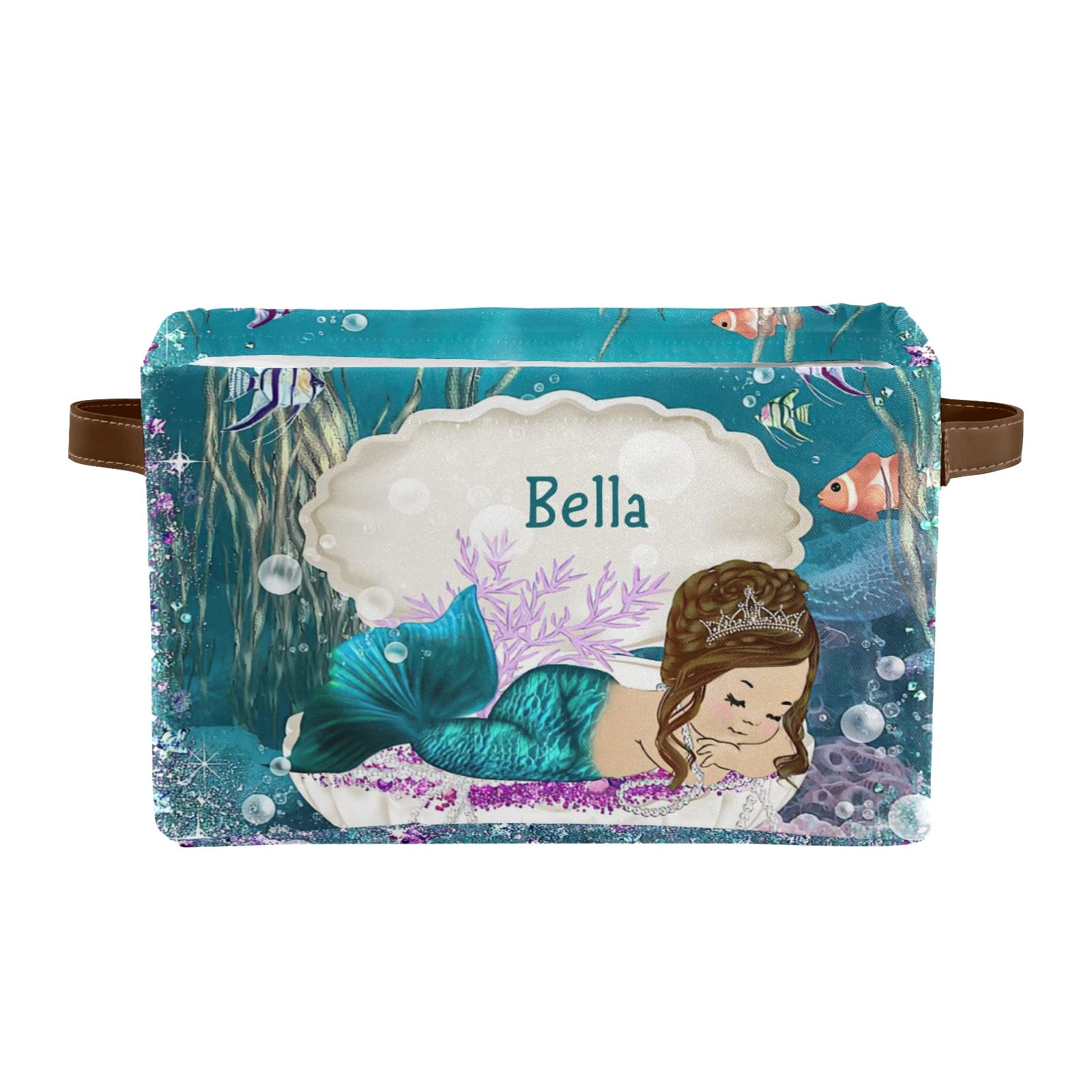 Personalized Mermaid-Themed Storage Baskets for Girls with Custom Name - Set of 4 Rectangular Home & Kitchen Organization Bins - Perfect for Kids' Room, Bathroom & Toy Storage