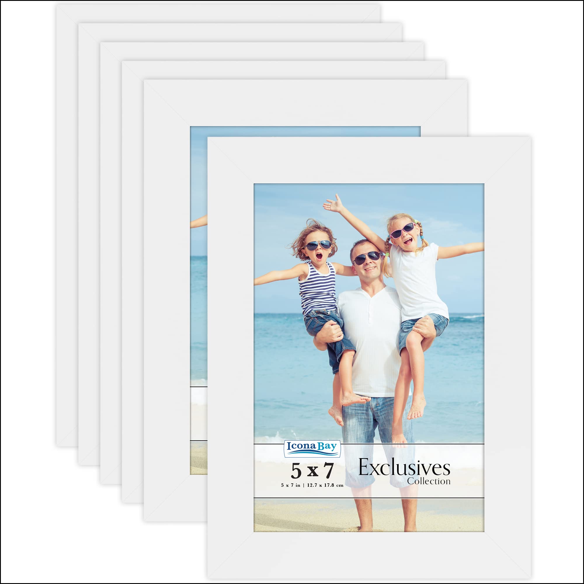 Icona Bay 5x7 Picture Frames (White, 6 Pack) - Premium Wood Composite Photo Frames for Wall or Tabletop Display - Perfect for Home Decor, Office, Wedding Photos & Gift Giving