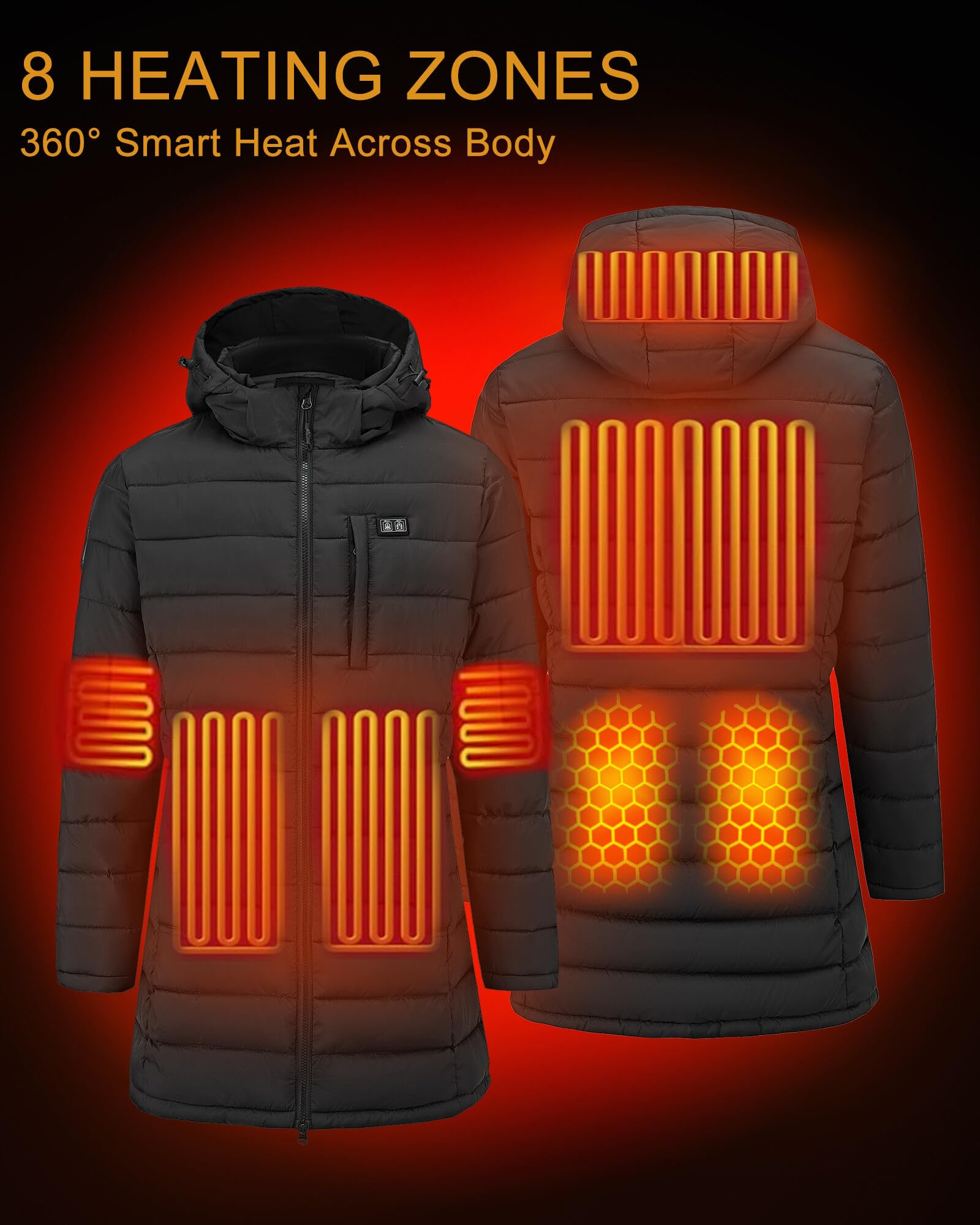 Women's Heated Jacket with Battery Pack - 8 Adjustable Heating Zones & Organizer Pockets | Electric Winter Coat for Outdoor Activities, Hiking, and Cold Weather Commuting