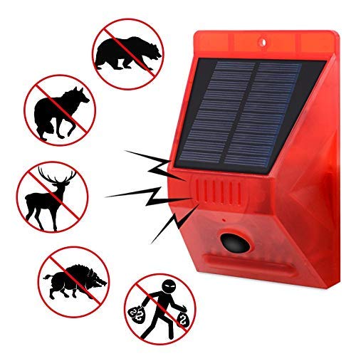 Solar Powered Strobe Light with Remote Control - Waterproof Outdoor Security Alarm Light with Sound for Home, Farm, Barn, Villa Protection | Ideal for Nighttime Security & Property Safety
