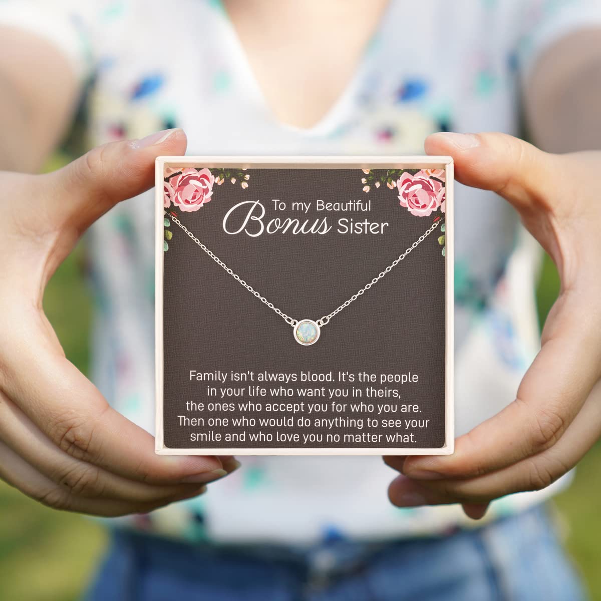 925 Sterling Silver White Opal Necklace for Sister-in-Law - Thoughtful Christmas, Wedding & Bridal Shower Gift - Perfect for Bonus Sister, Bridesmaid or Thank You Present - Elegant Jewelry for Special Occasions & Everyday Wear