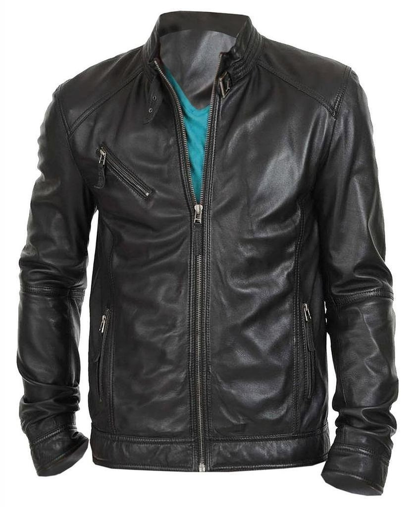 Premium Men's German Navy Cowhide Leather Pea Coat Biker Jacket C714 - Vintage Motorcycle Riding Jacket for Cold Weather & Outdoor Adventures