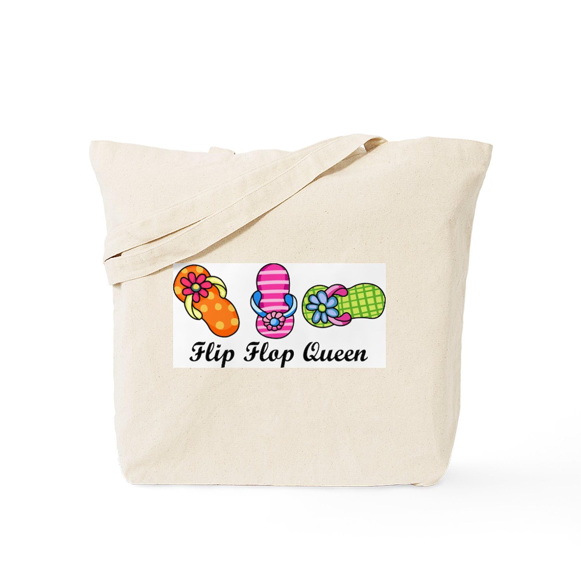 Flip Flop Queen Tote Bag - Natural Canvas Reusable Shopping Bag for Women | Beach, Grocery & Everyday Use | Eco-Friendly Cotton Tote