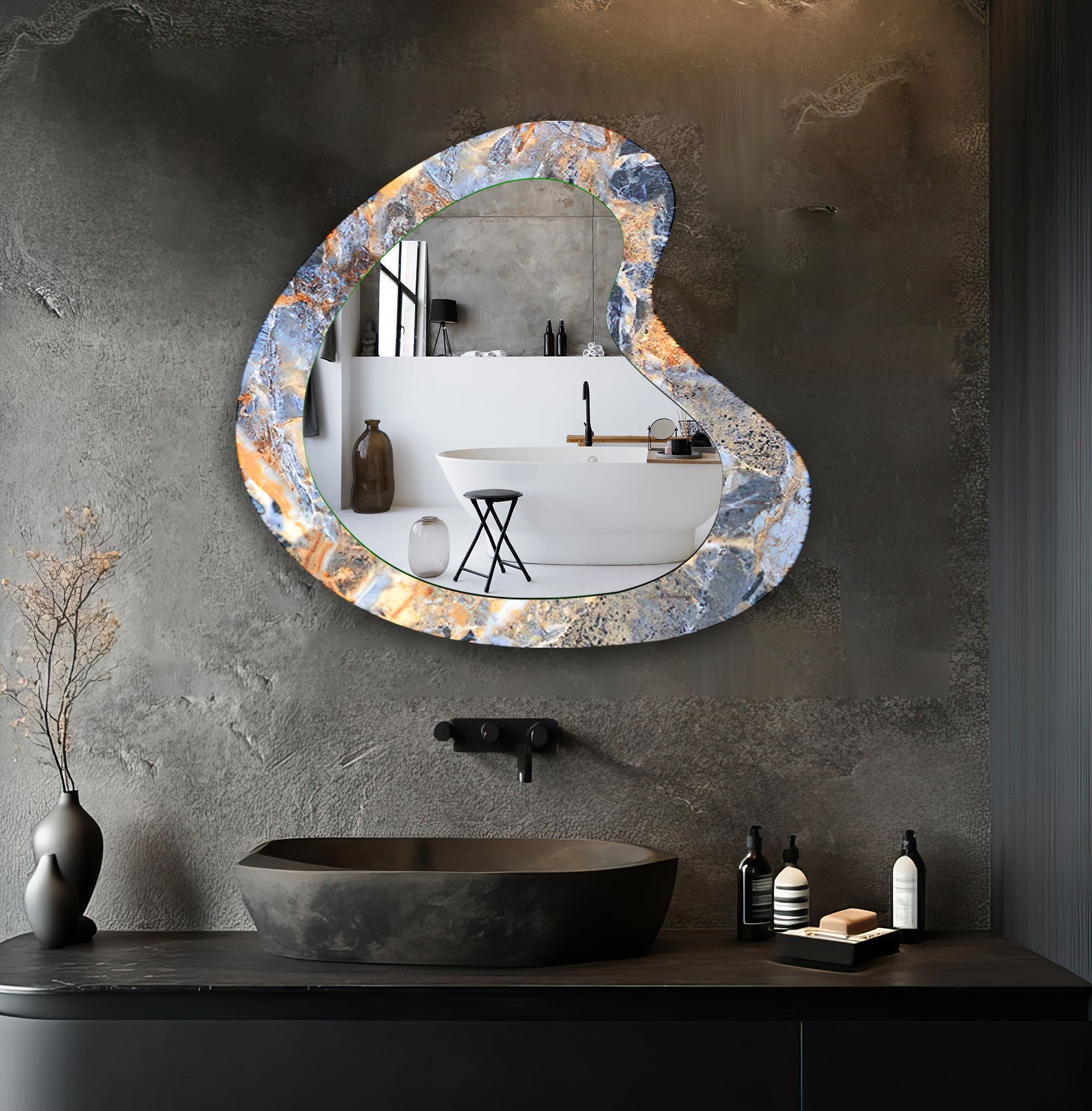 Elegant Blue Marble Bathroom Wall Mirror - Modern Round Vanity Mirror for Makeup & Home Decor - Perfect for Bathroom, Bedroom, and Dressing Room