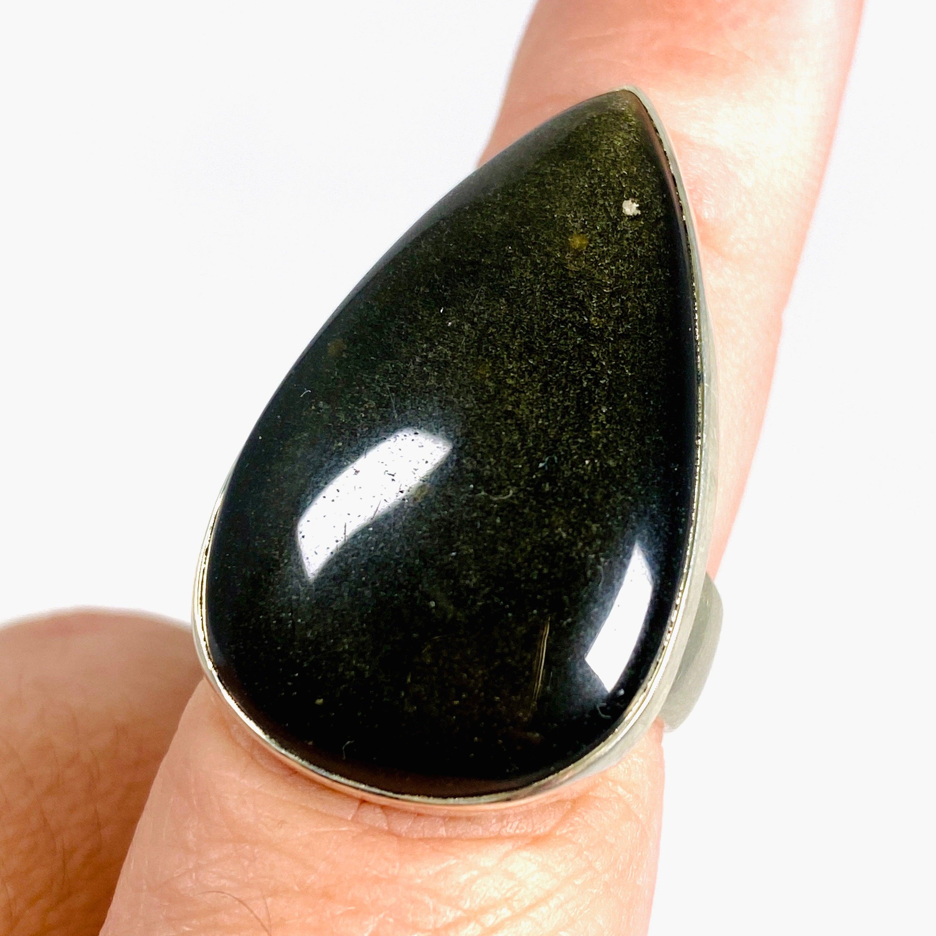 Goldsheen Obsidian Teardrop Ring - Size 8 - KRGJ2922 - Elegant Black Gemstone Jewelry for Women, Perfect for Evening Parties & Special Occasions