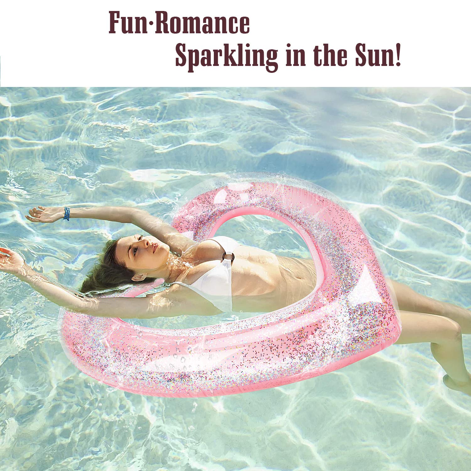 MoKo Inflatable Pool Floats for Adults - Heart Shaped Swim Ring, Summer Swimming Tube, Water Fun Accessories for Beach, Wedding, Bachelorette Party, Pool Party & Backyard Relaxation