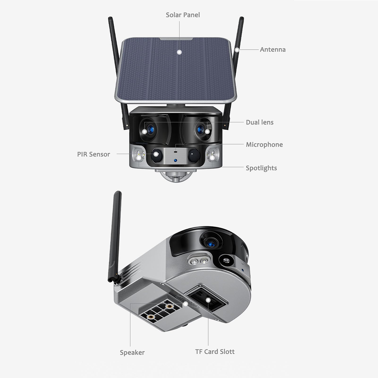 Plyisty Solar Security Camera - Wireless Outdoor Surveillance System with Dual Cameras, 18000mAh Rechargeable Battery & Solar Panel, IP66 Waterproof, Color Night Vision, Motion Detection - Ideal for Home Security, Backyard Monitoring, and Business Protection