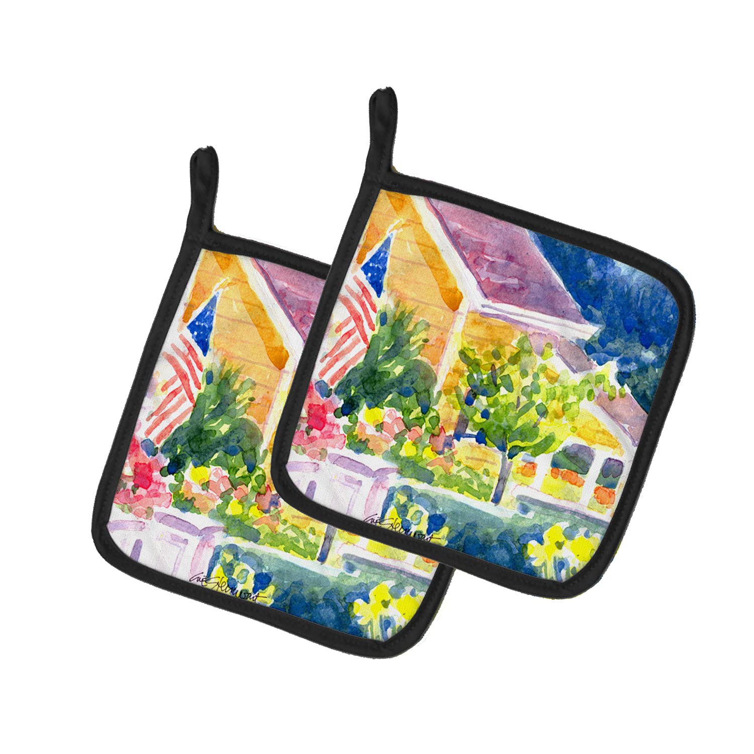 Heat Resistant Pot Holders Set of 2 - 7.5x7.5 Inch Oven Mitts for Cooking, Baking & BBQ | Kitchen Hot Pads with Decorative House Design | Perfect for Home Kitchen, Outdoor Grilling & Gift Giving