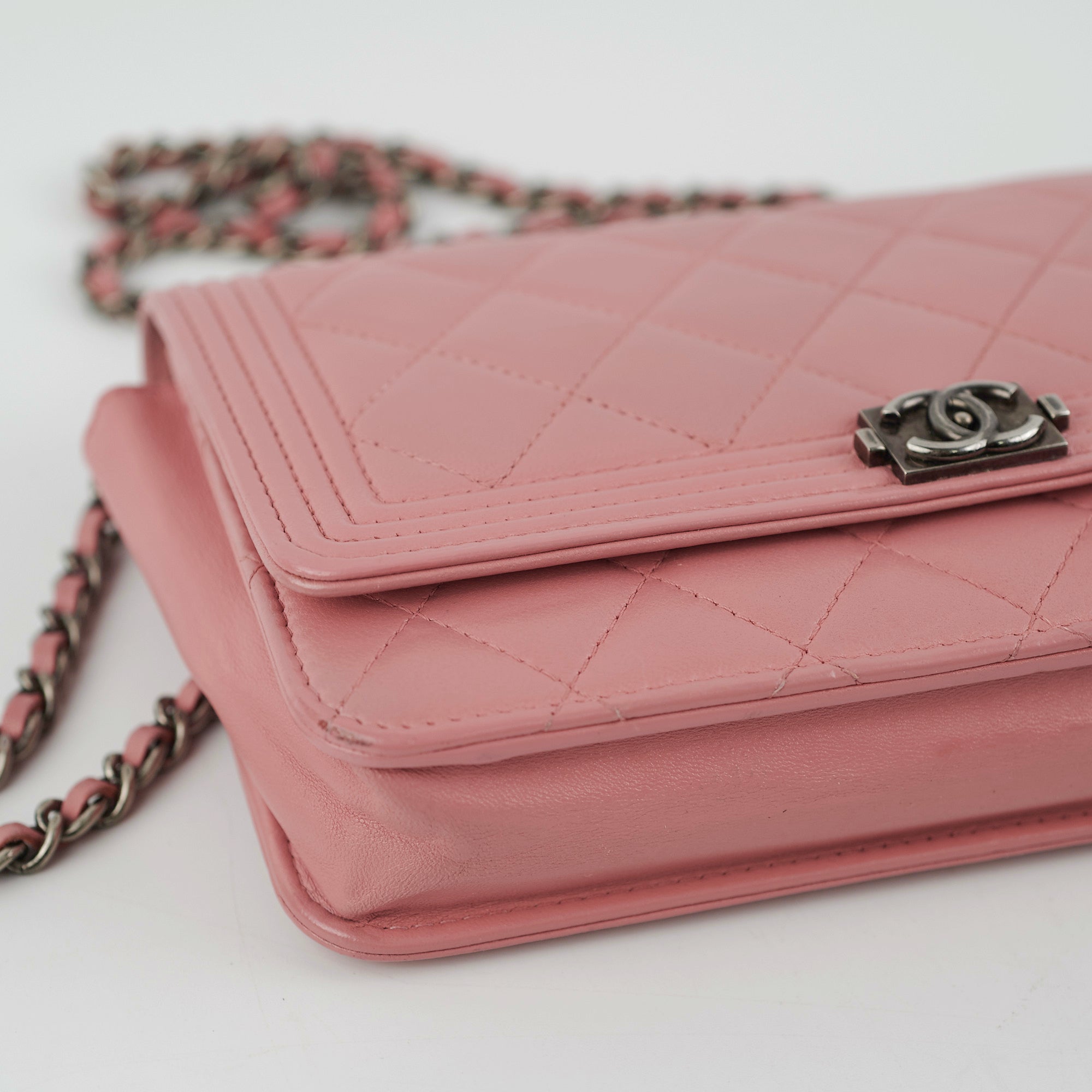 Chanel Boy Wallet On Chain WOC Lambskin Leather Crossbody Bag in Pink - Perfect for Date Night & Evening Events