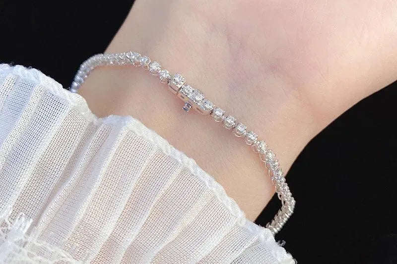 18K White Gold Diamond Bracelet for Women - Luxury Round Design Real Natural Diamond Engagement Wedding Jewelry Gift (Perfect for Anniversaries, Proposals & Special Occasions)