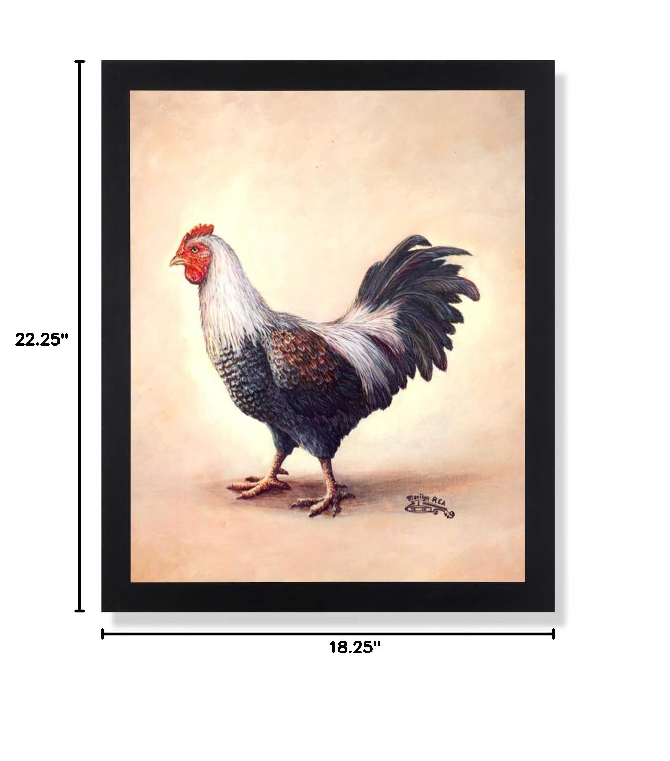 Exotic Country Farm Black and White Chicken Folk Animal Art Print - Framed Wall Decor for Farmhouse, Country Kitchen & Rustic Home Decor