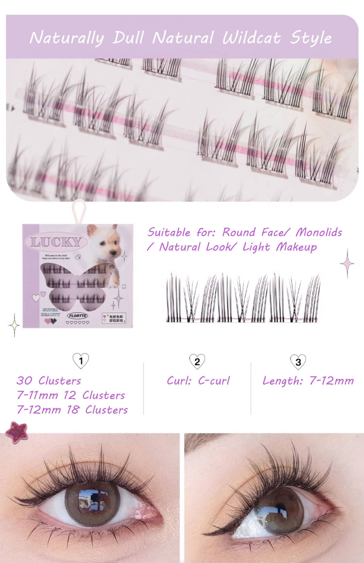 FLORTTE Self Adhesive Clustered False Eyelashes - Natural Looking Volume Lashes for Everyday Wear & Special Occasions