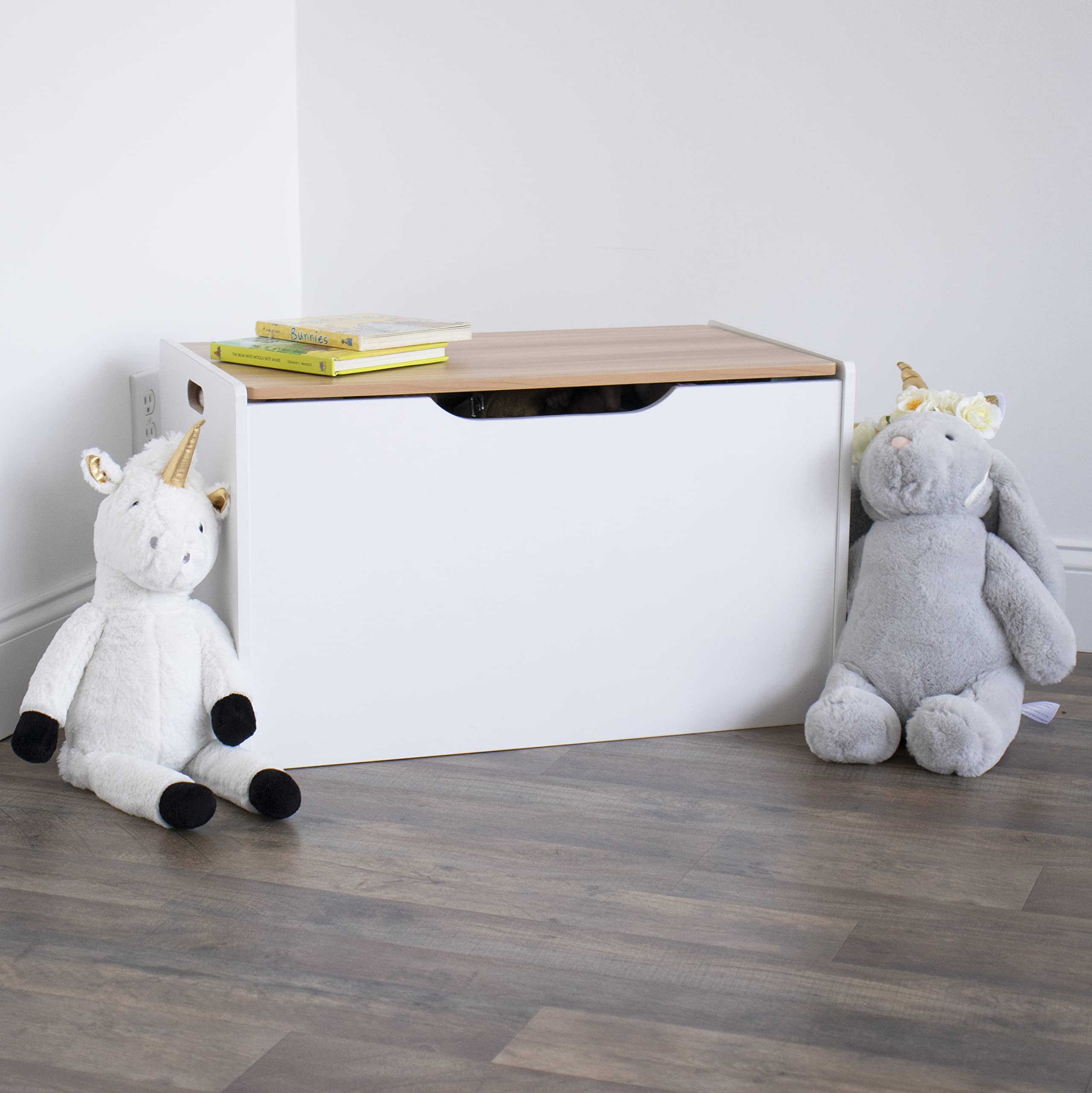 Humble Crew White & Natural Wood Toy Storage Chest with Bins - Kids Room Organizer for Toys, Books & Clothes | Perfect for Nursery, Playroom & Bedroom Organization