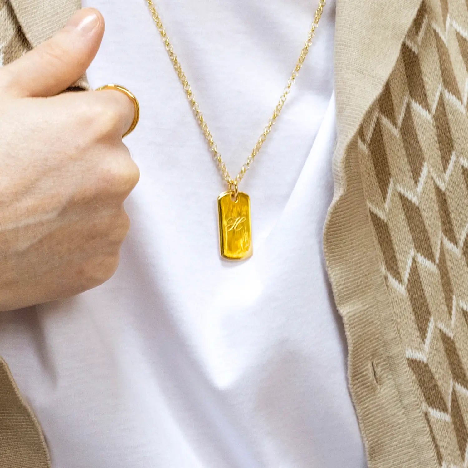 Custom Engravable Men's Gold Dog Tag Necklace - Personalized Military Style Pendant for Gifts, Memorial & Everyday Wear