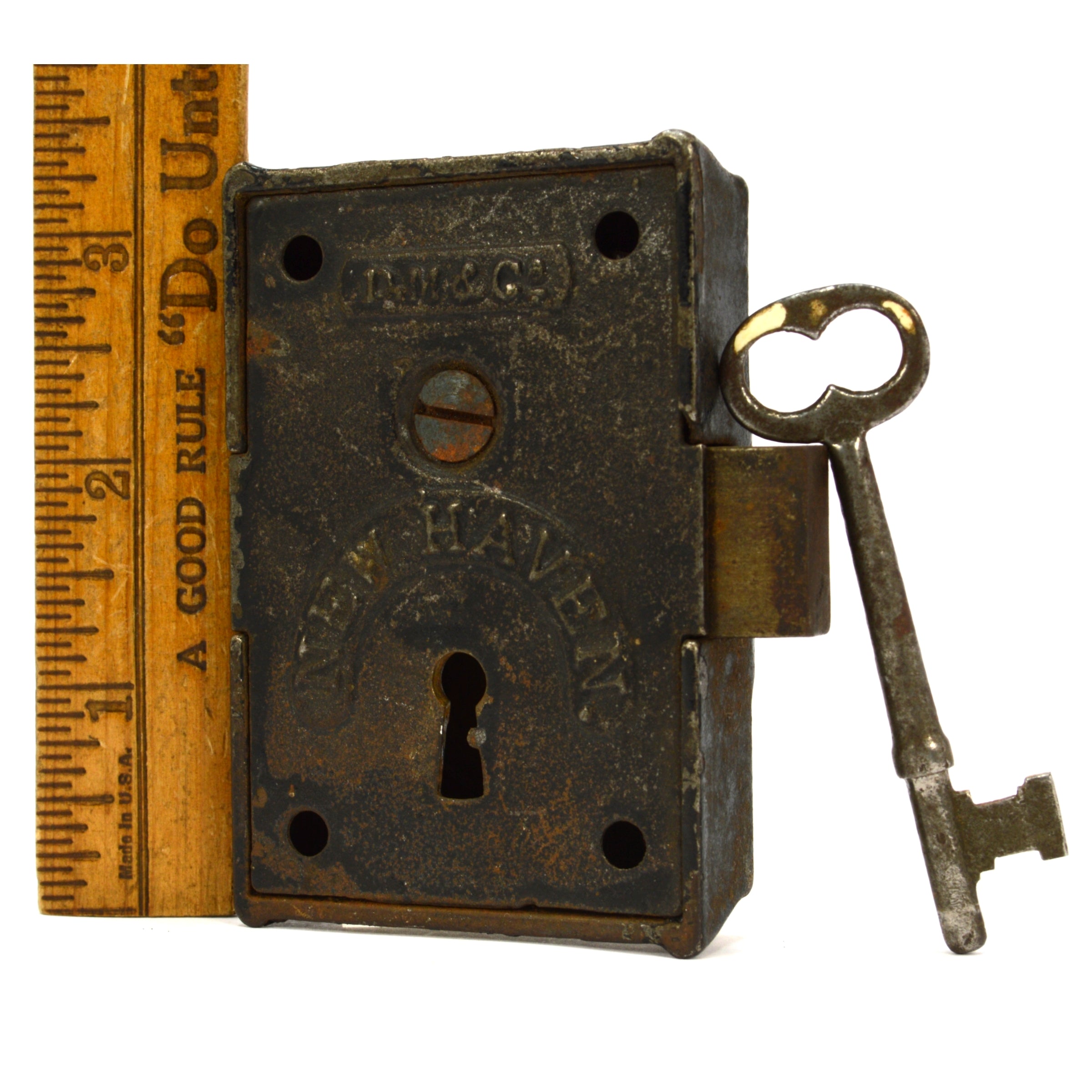 Antique Davenport Mallory Rim Lock with Key - DM & Co New Haven Circa 1861-67 Rare Vintage Door Hardware - Perfect for Restoring Historic Homes & Adding Classic Charm to Doors