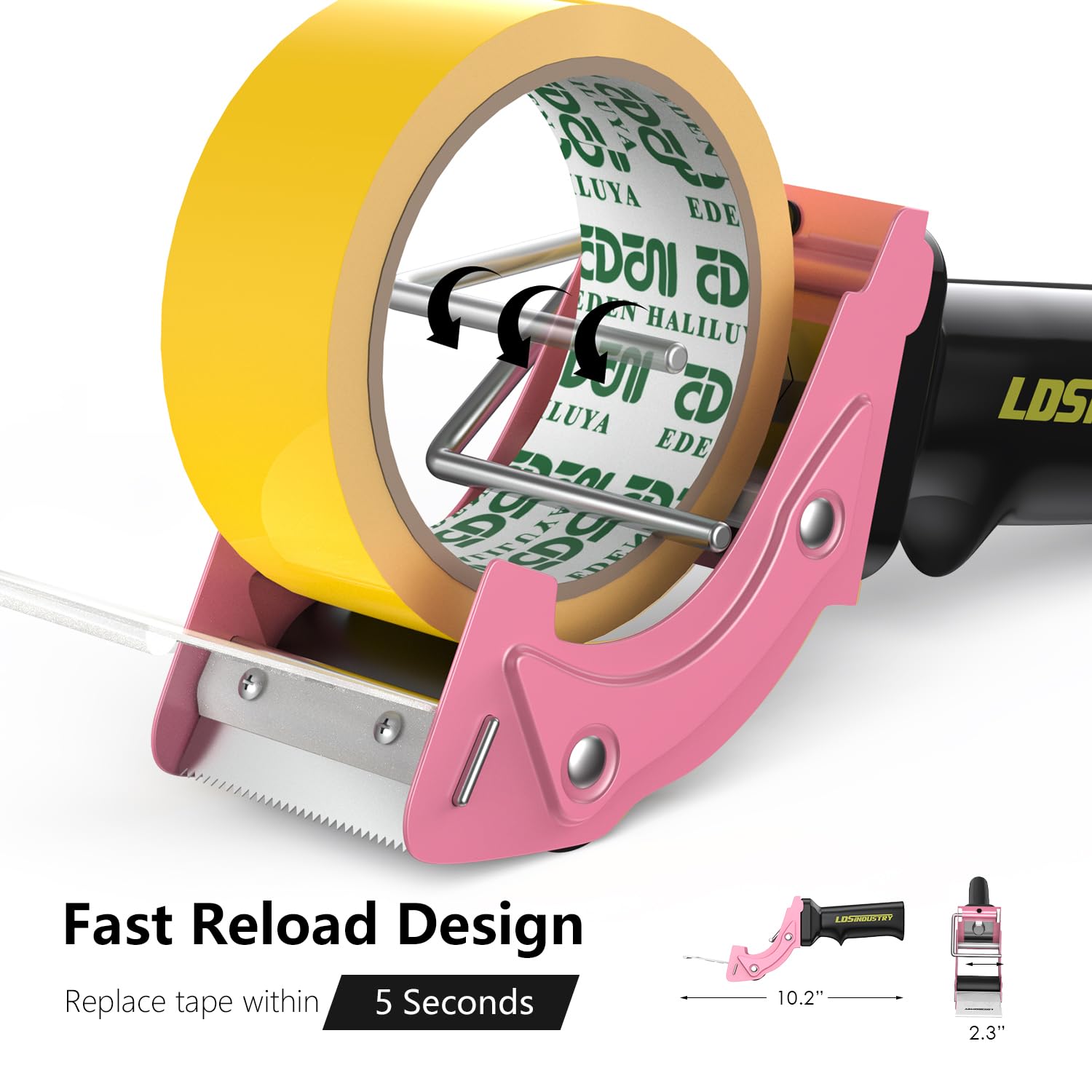 Heavy Duty 2 Inch (50mm) Packing Tape Dispenser Gun with Tape & Extra Blade - Lightweight Ergonomic Design for Carton, Box Sealing & Packaging - Industrial Handheld Tape Cutter (Pink) - Perfect for Warehouse, Shipping & Moving Supplies