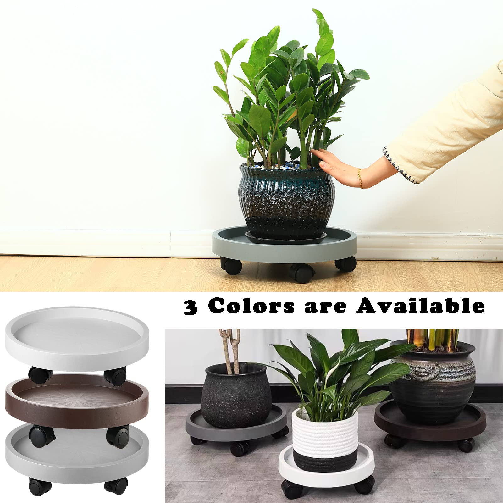 3 Pack Heavy Duty Plant Caddy with Wheels - 13 Inch Rolling Plant Stand with Casters for Large Potted Plants | Indoor & Outdoor Use | Perfect for Moving Plants on Patios, Decks and Garden Areas (Grey)