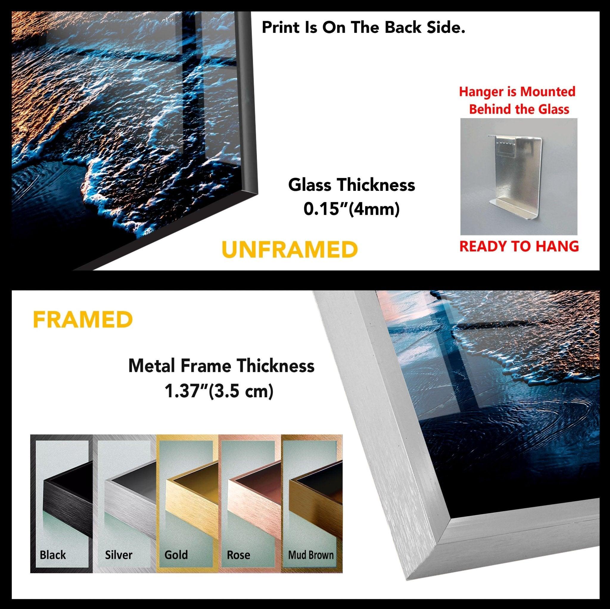 Sunset Beach & Ocean Waves Glass Wall Art - Coastal Home Decor for Living Room, Bedroom, or Office