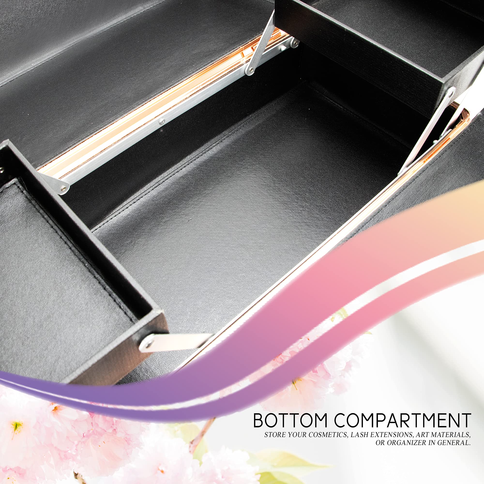 Ver Beauty 6-Tier Lockable Makeup Organizer - Portable Cosmetic Storage Box with Aluminum Case | Travel Makeup Kit for Artists | Lightweight Vanity Train Case in Rose Gold Glitter | Perfect for Salon, Home Use & Professional Makeup Artists