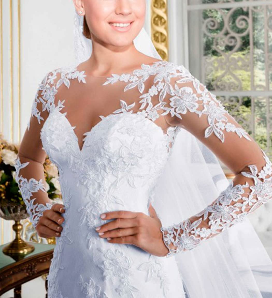 Elegant 2023 Women's Long Sleeve Lace Mermaid Wedding Dress with See-Through Back - Perfect for Bridal Ceremonies, Vow Renewals & Romantic Photoshoots