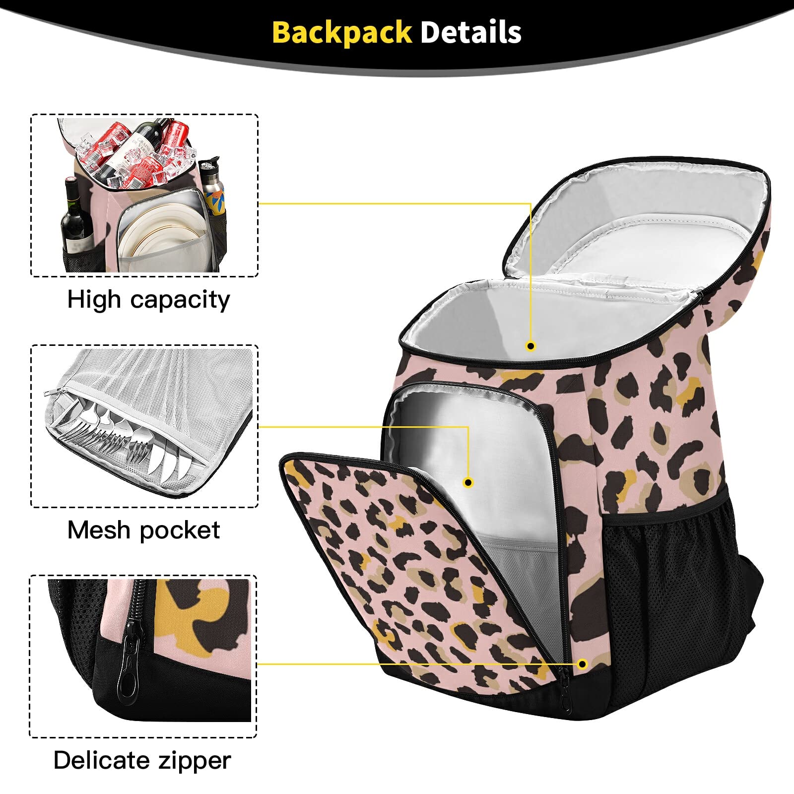 Leopard Skin Insulated Cooler Backpack for Women & Men - Leakproof Picnic, Beach, & Lunch Bag for Work, Fishing, Hiking, Camping, Park, & Outdoor Adventures