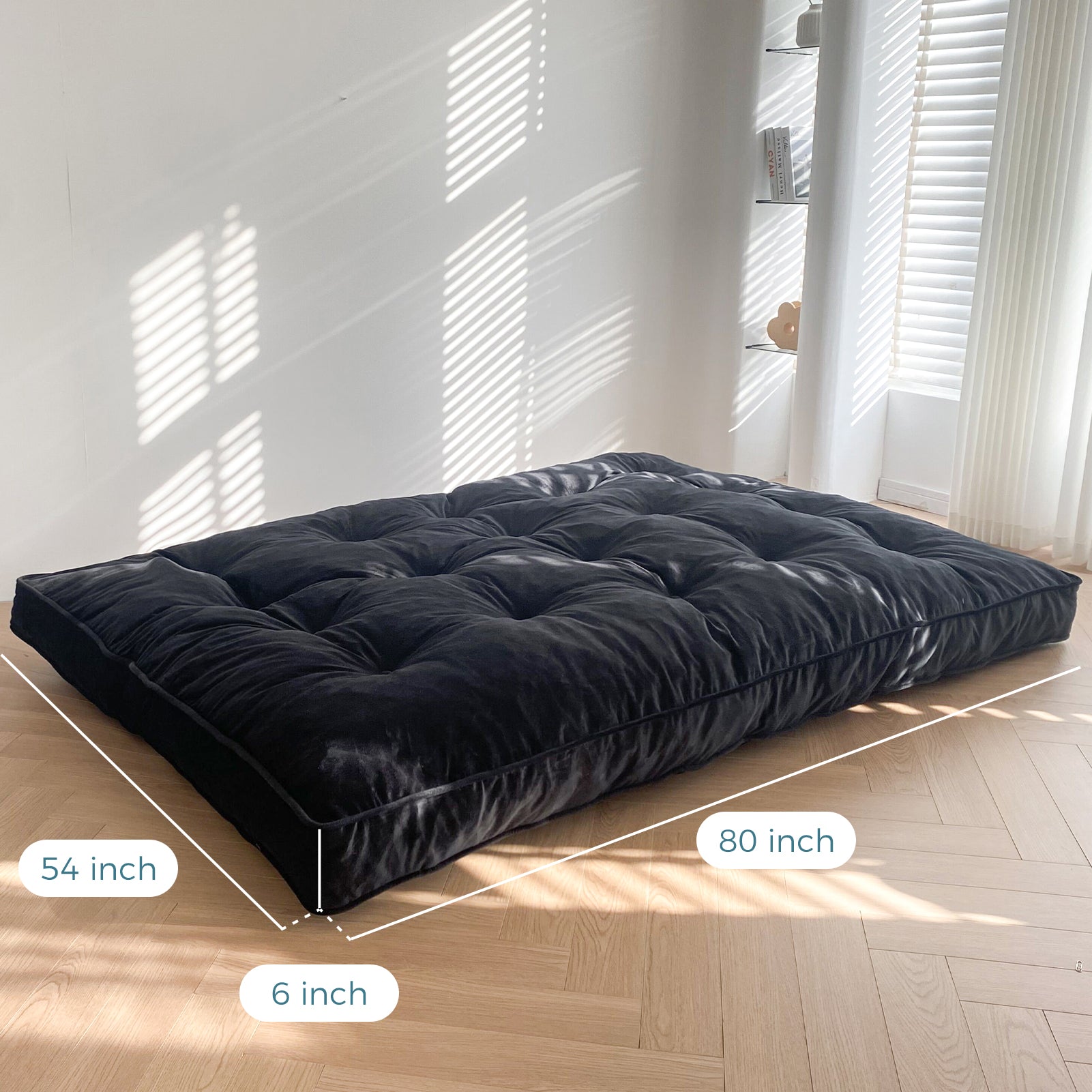 MAXYOYO 6-Inch Thick Velvet Futon Mattress for Sofa Couch Bed - Comfortable & Supportive Sleeper Mattress for Adults (Black) - Perfect for Small Spaces, Guest Rooms & Dorm Rooms