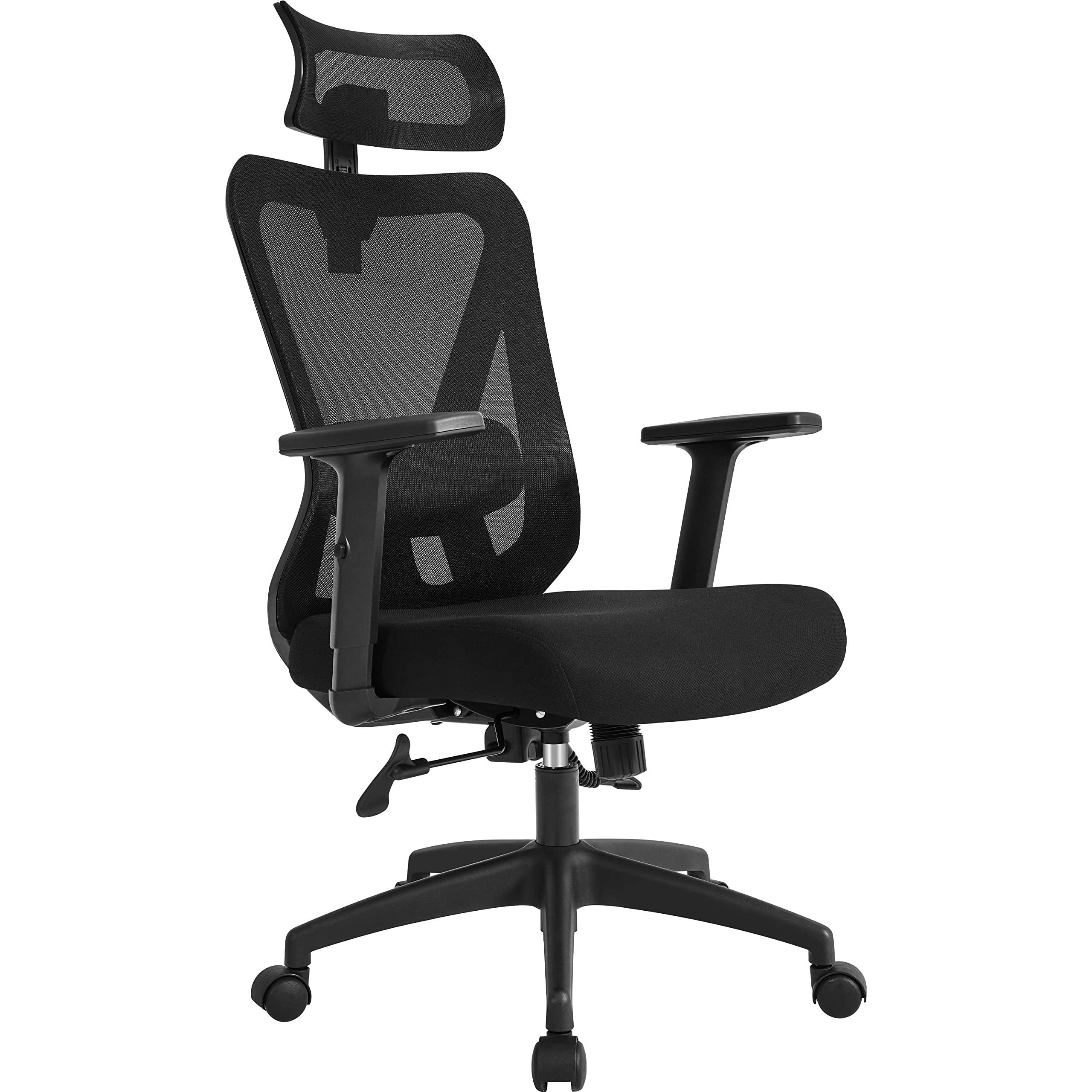 Yaheetech Ergonomic Office Chair - High Back Mesh Computer Chair with Adjustable Lumbar Support, Armrests & Headrest - Black - Perfect for Home Office, Gaming & Study Workspaces
