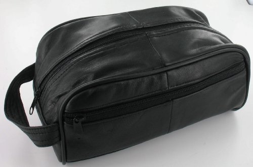 Premium Men's Black Leather Toiletry Bag - Travel Wash Bag for Shaving Kit & Grooming Essentials | Durable Water-Resistant Design for Business Trips, Gym & Vacation (WB3)