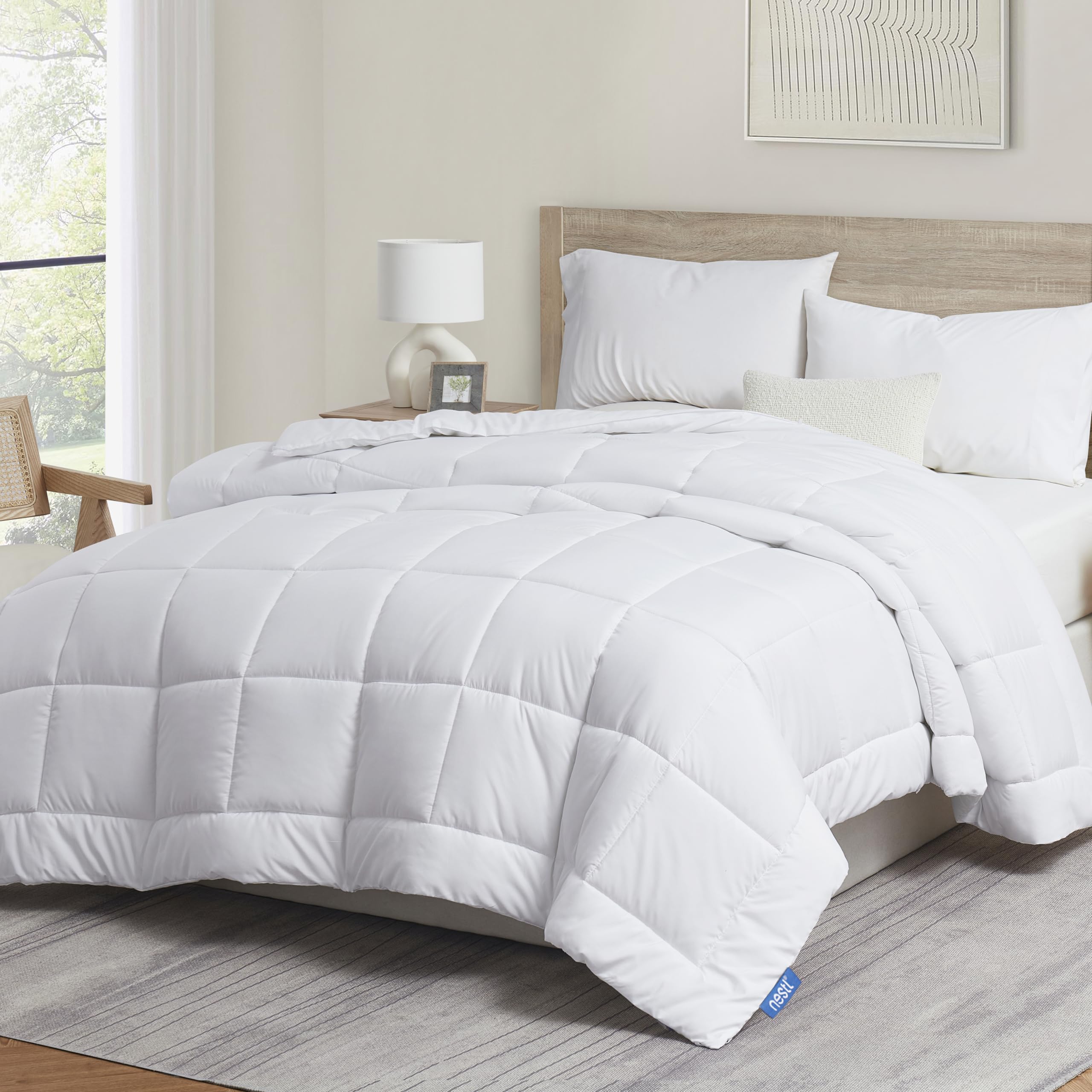 Nestl Queen Comforter Duvet Insert - Quilted Down Alternative All Season White Bedding with Corner Tabs | Soft & Breathable for Year-Round Comfort | Perfect for Master Bedroom, Guest Room & Dorm